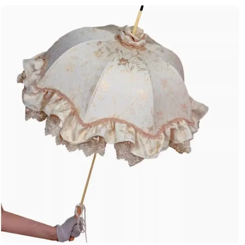 Homemade Satin Antique Lace Long Handle Lo Umbrella Wedding Photography