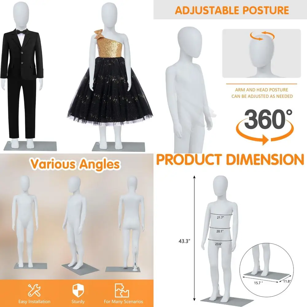 

Adjustable Full Body Mannequin for Children's Clothing, 43 Inches Tall, Detachable Dress Model for Boys and Girls Fashion Displa