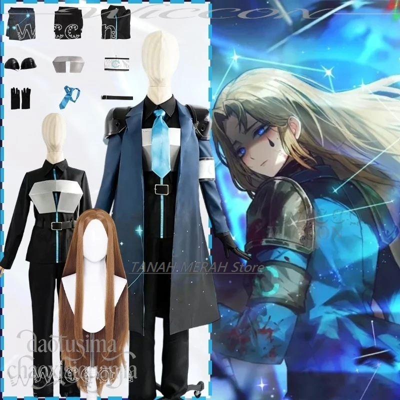 Fantasia para Adultos Cosplay de Anime Jogo Limbus Company Nova personalidade: Despair Rodion Casaco Longo em Gradiente Azul e Preto Calças Halloween