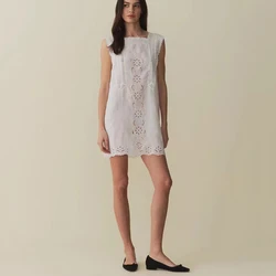 Lace Lace Dress, Embroidery Hollow Out Sleeveless Women's Short Dress, High Quality Linen Fabric, 2024, New, Summer, y2k