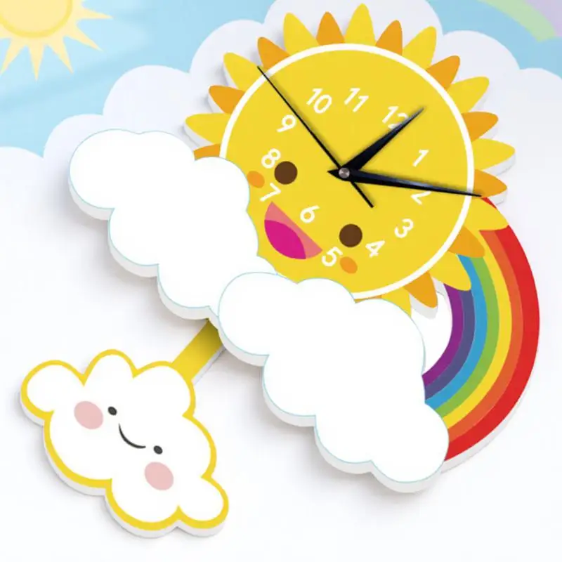 

Sun Rainbow Wall Clock Creative Swing DIY Hanging Cartoon Decorative Clock for Bedroom Living Room Study Office Gift