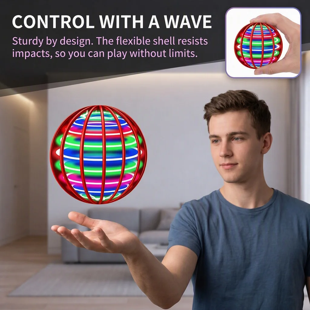 Hand Controlled Flying Ball for Children 360° Rotating Suspension Cosmic Globe with Color LED, Suitable for Indoor & Outdoor Toy