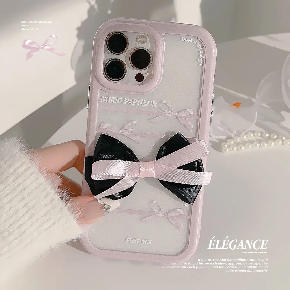 Koreanische 3D-Bowknot-Telefonhülle für iPhone 17, Air 16, 15, 14, 13, 12, 11 Pro Max, XS, Max, XR, transparentes Acryl, stoßfeste Hartschale