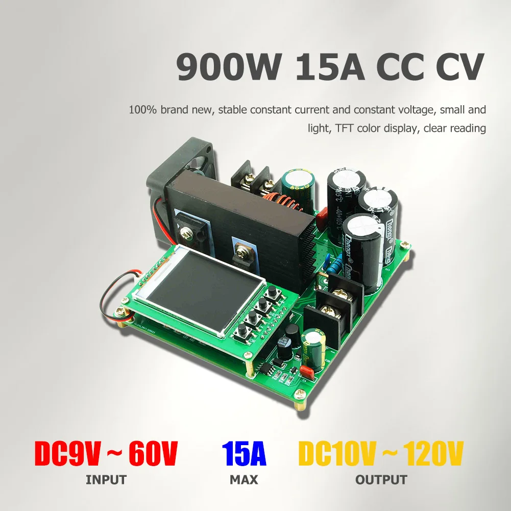 900W 15A Step Up Converter Booster TFT Display digitale DC-DC convertitore DC da 8-60V a 10-120V tensione di corrente costante per fai da te