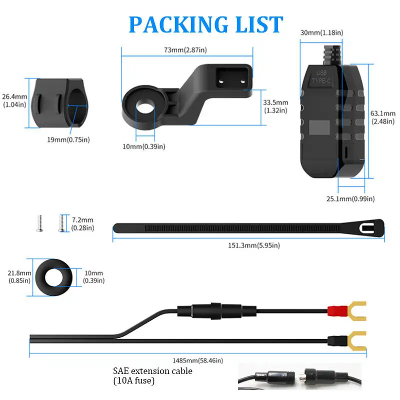 المزدوج USB شحن سريع نوع-C مربع مقاوم للماء شاحن دراجة نارية الفولتميتر محول شحن الهاتف QC3.0 12-24 فولت موتو ملحق #6