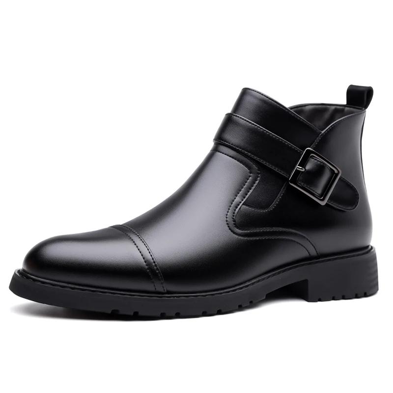 Winter New Mid Top Formal Business Shoes, Casual Leather Short Boots, Side Zipper Design, Waterproof and Windproof Riding Boots