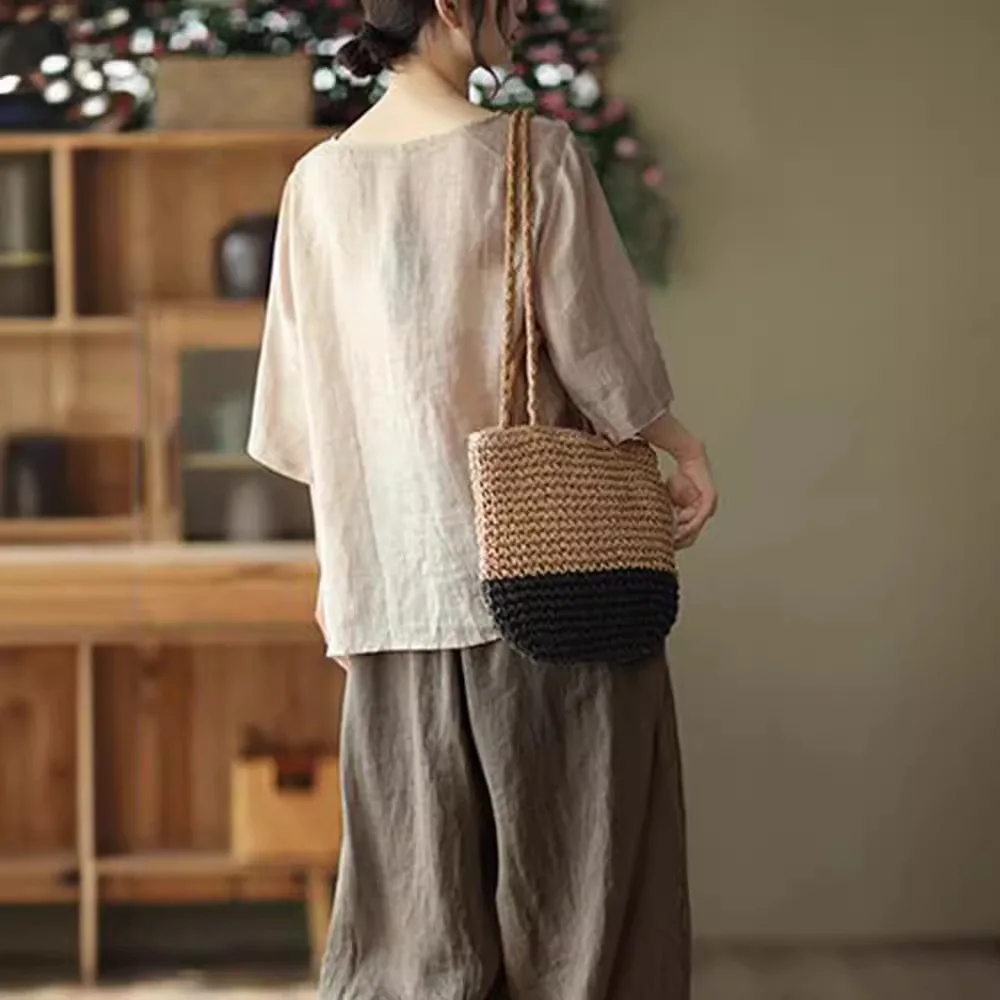 Plus Size Women's Summer Retro Blouse Cotton Linen Thin Office Lady Fashion New Arrival Trendy Comfortable