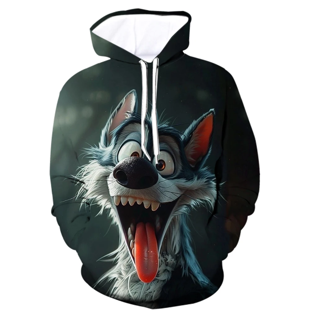 Funny Animal Wolf Graphic Men's Women's Hoodies 3D Printed Abstract Pattern Long Sleeve Hooded Clothes Oversize Comfortable Tops