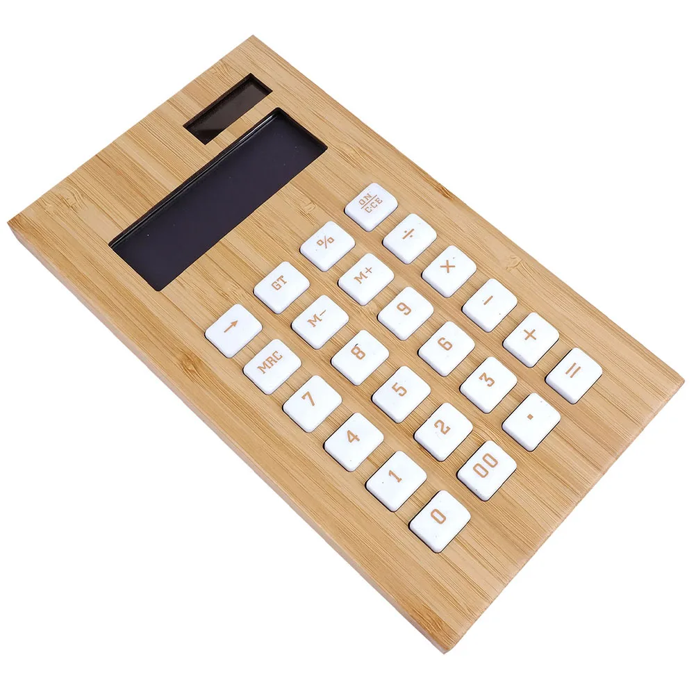 

1pc Solar Calculator Bamboo Calculation Aids Portable Electronic Desk Stationery Eco Friendly Clear Keys Easy Operation