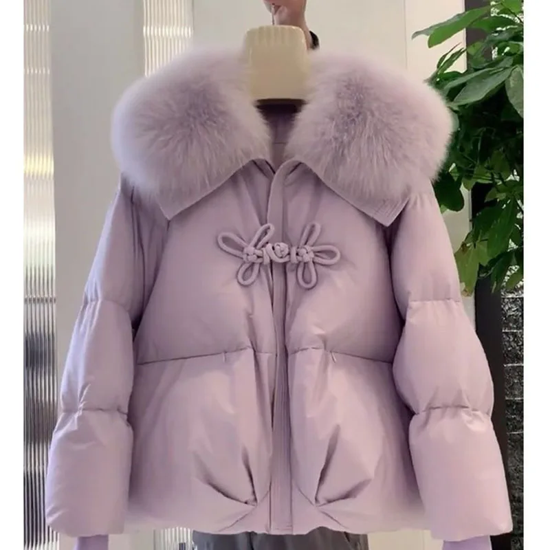 

2023 Winter New Women Bread Cotton Coat Fashion Casual Hooded Splice Warm Jacket Elegant Long Sleeve Big Fur Collar Outerwear