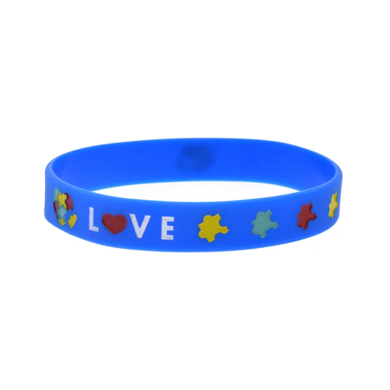 50 Stück Autismus-Bewusstseins-Armbänder aus Silikon mit den Wörtern „Hoffnung“ und „Liebe“, Pflege- und Hoffnungsgummi-Armbänder, inspirierende Armreifen, Erwachsenengröße – Detail 4