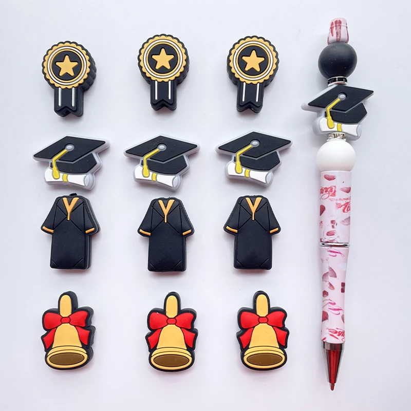 12PCS New Bachelor's Uniform Cap Graduation Season Silicone Beads Bell Graduation Certificate Focal Beads DIY Wristlets Keychain