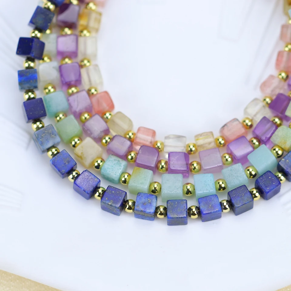 4*4MM Naturnal Stone Square Beads Bracelets on Hand  Bangle Fashion  Jewelry For Women Amethyst Handwork Amazon