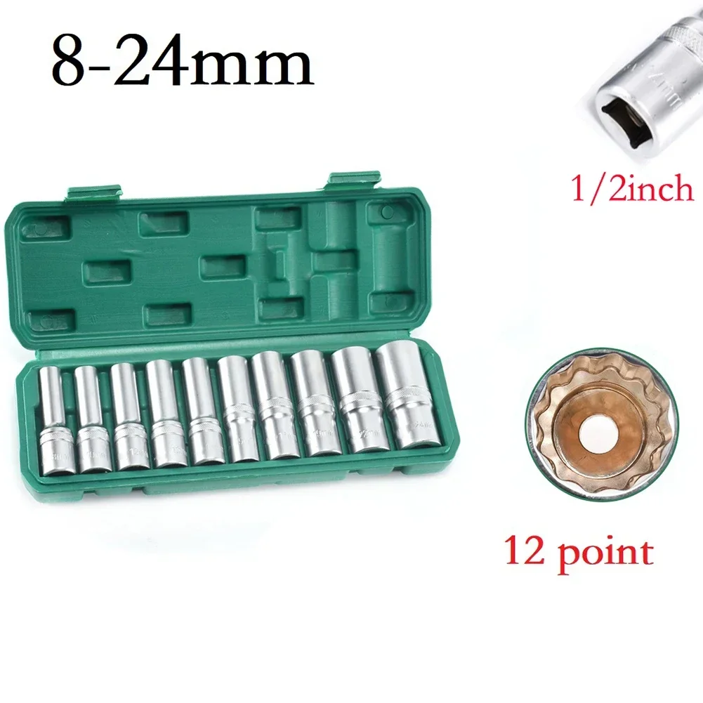 

10PC 12 Points Socket Head 1/2in Square Drive Socket Wrench Head 12 Point Adapter Spanner Converter Torx Extended Ratchet Socket