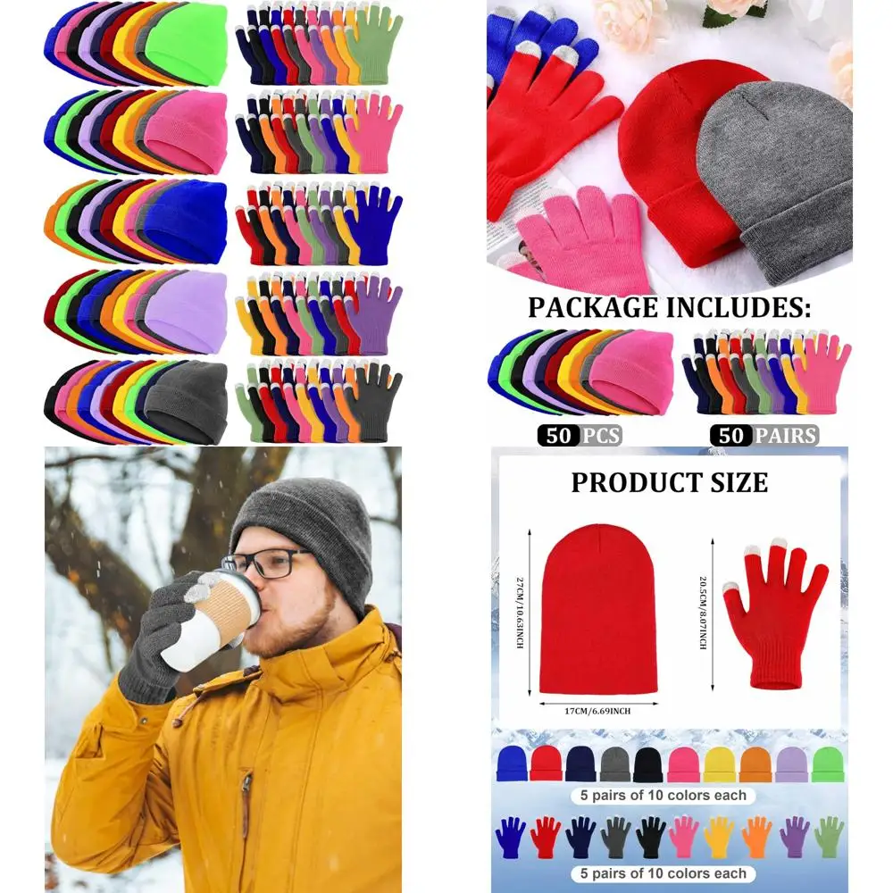 

Winter Beanies & Touchscreen Gloves Set - 100 Pieces Bulk Pack for Men, Women, Unisex - Warm Winter Hats & Gloves Ideal for Home