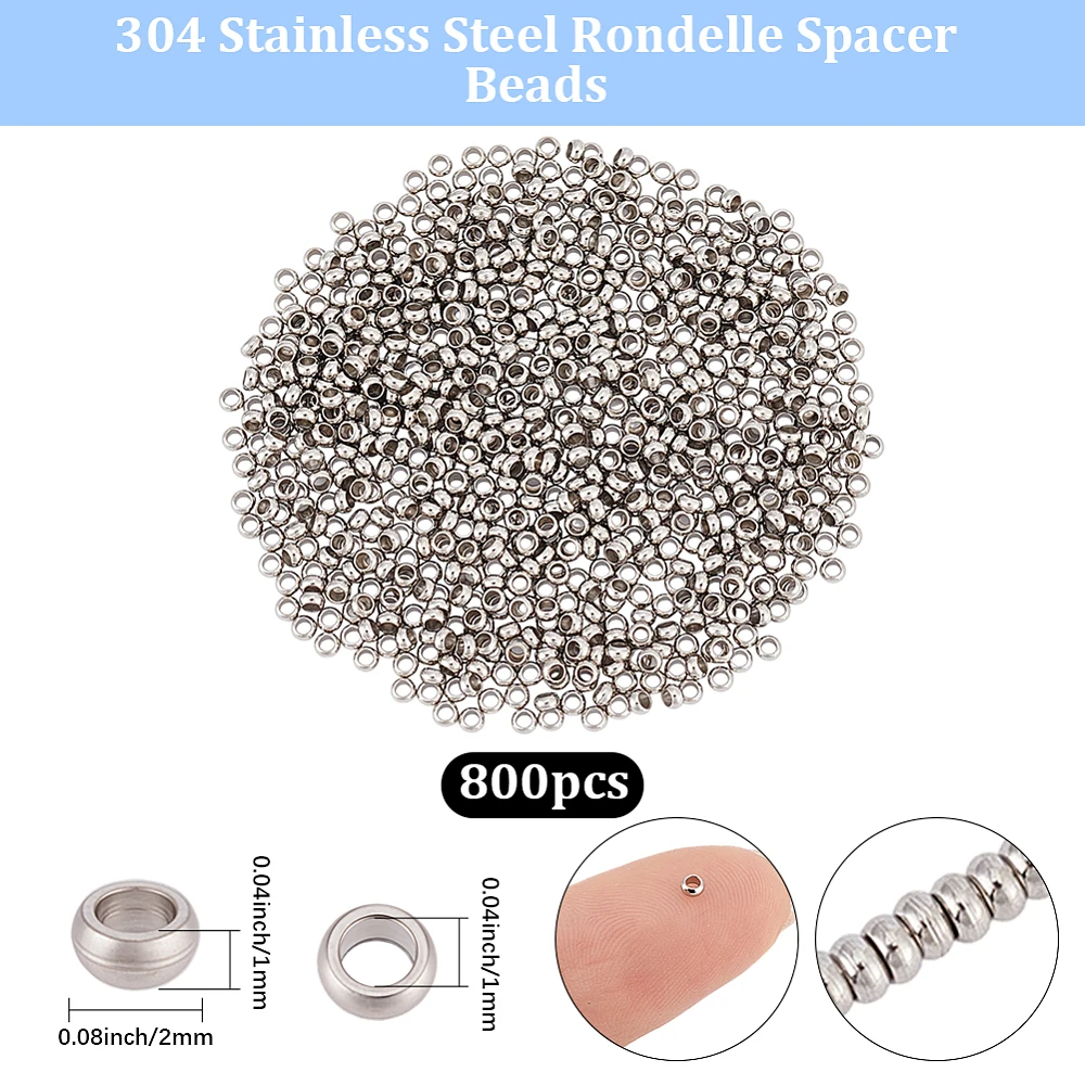 1 Box 800Pcs Round Crimp Beads 304 Stainless Steel 1mm Hole Spacer Tiny Stoppers Beads for DIY Jewelry Necklace Bracelet Craft