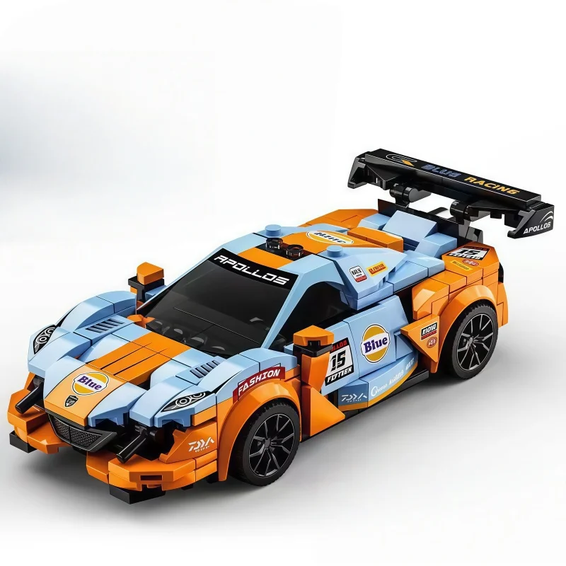 

Сине-оранжевые строительные блоки для гоночного автомобиля | Раздвижные колеса и детализированный интерьер | Коллекционная игрушечная модель автомобиля для автолюбителей