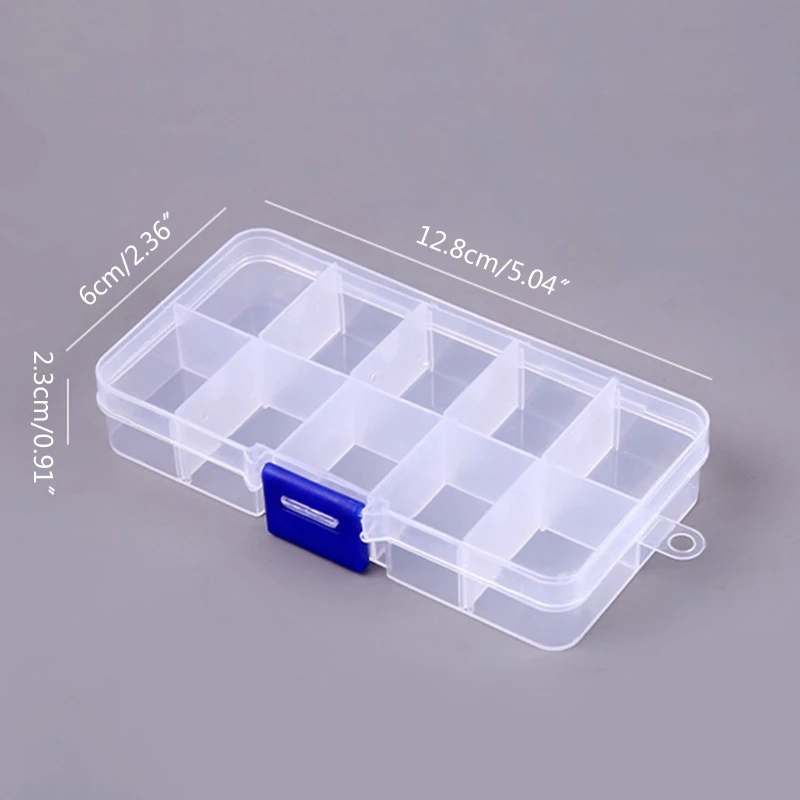 透明なプラスチック製の収納ボックス 10 コンパートメント 密封蓋付きケース用ケース ジュエリーリング用 丸薬用 マルチカラー