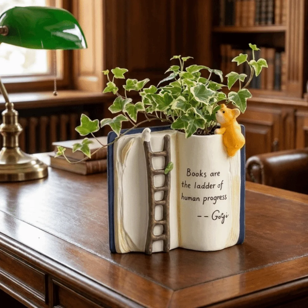 Cartoon Puppy Bird Ladder Planter Polyresin Adorable Book-Shaped Planter Decorative Compact Succulent Planter Office Use