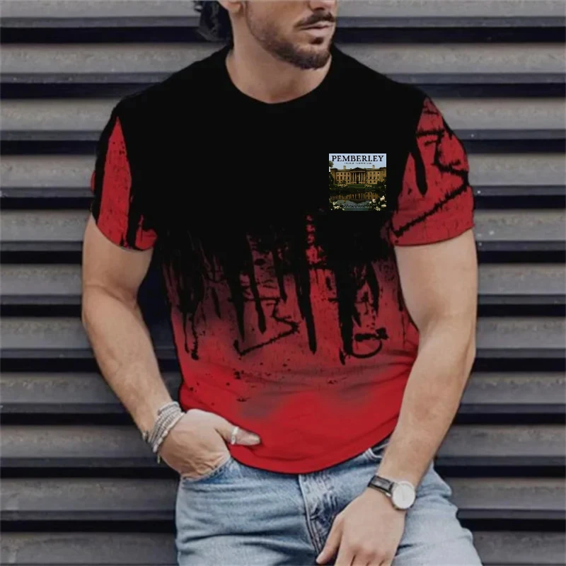 تي شيرت رجالي أسود بتصميم طلاء نازف وطباعة نصية FANFARE #3