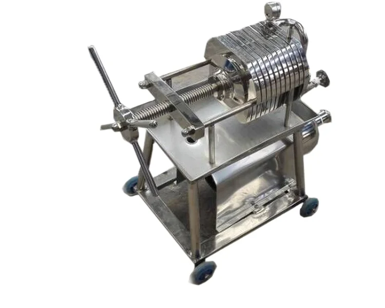 Pequeña máquina portátil de prensa de filtro de marco y placa de acero inoxidable 20x20 para filtro fino de bebidas o filtración estéril