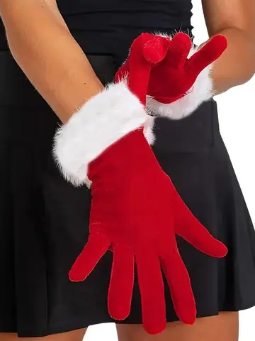 Santa Claus Gloves White Fur Fancy Dress Party Short Red Santa Full Finger Gloves Christmas Festive Costume Accessories Mittens