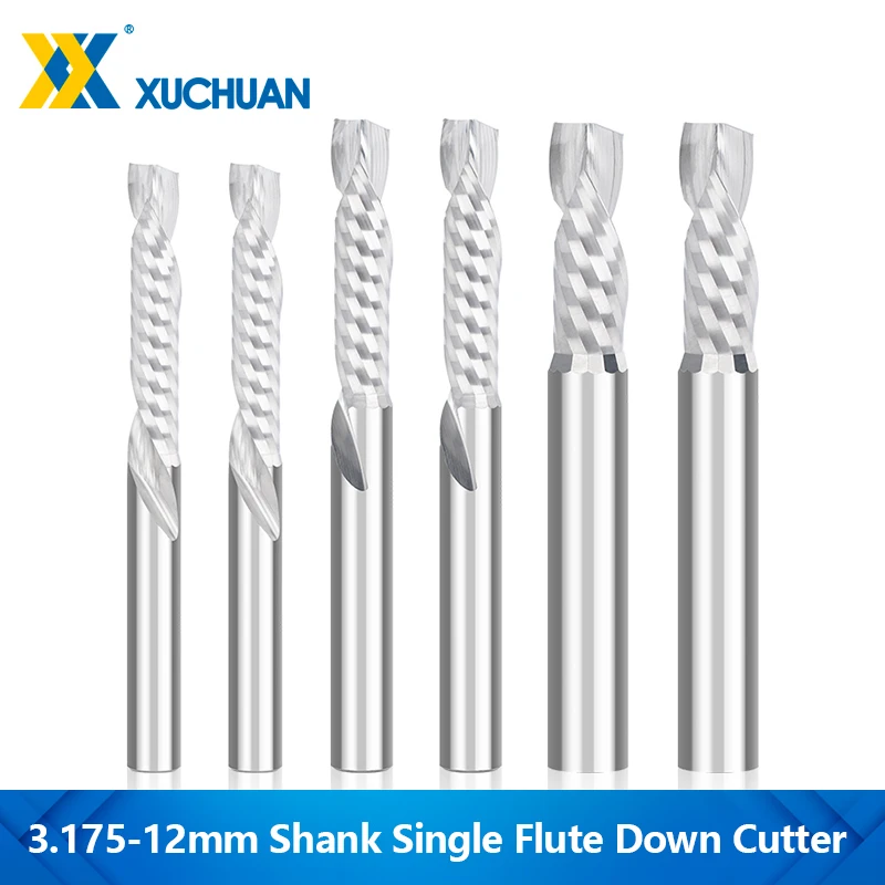 

XUCHUAN 1PC CNC Router Bit Single Flute Up Down Cut Spiral End Mill 3.175-12mm Shank Carbide Milling Cutter For Wood Acrylic PVC
