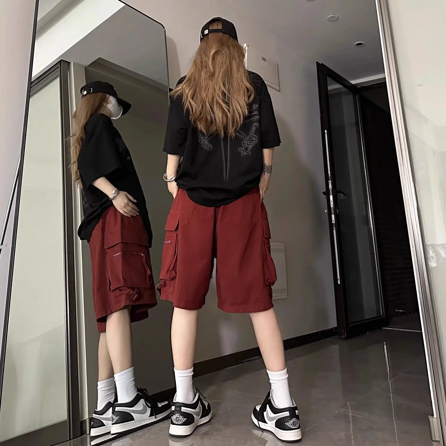 شورت العمل الأمريكي للرجال والنساء سروال صيفي جديد فضفاض ياباني رقيق للزوجين رياضي وسراويل كاجوال عصرية