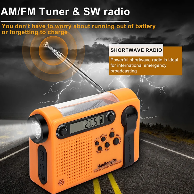 Radio solare a manovella portatile AM/FM/SW Radio di emergenza meteorologica con torcia elettrica per caricabatterie per telefono Power Bank da 2000mAh per il campeggio
