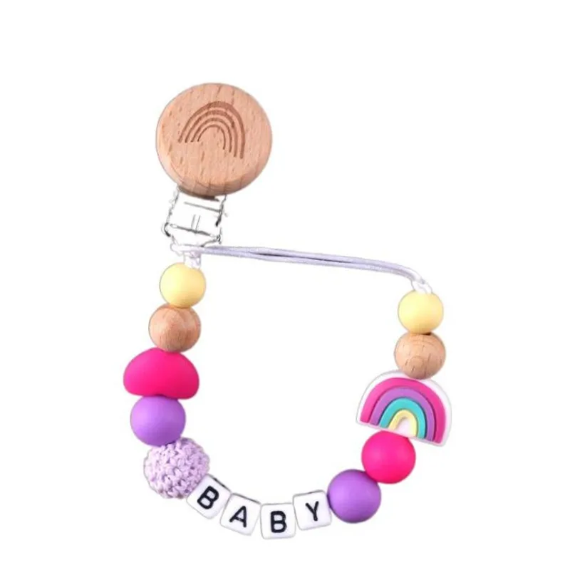 Custom Name Handgemachte Personalisieren Dummy Clips Schnuller Clips Halter Baby Silikon Regenbogen Schnuller Halter Kette Baby Beißring Geschenk