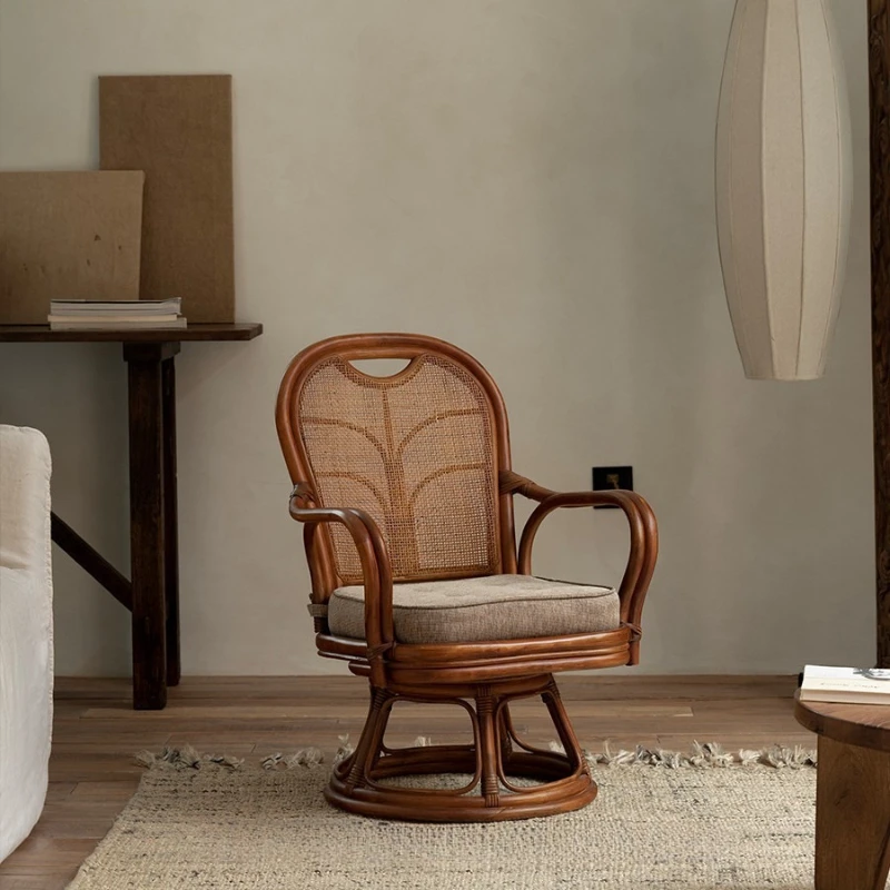 Southeast Asian rattan art rattan chair, home living room swivel armchair, vintage homestay coffee table combo