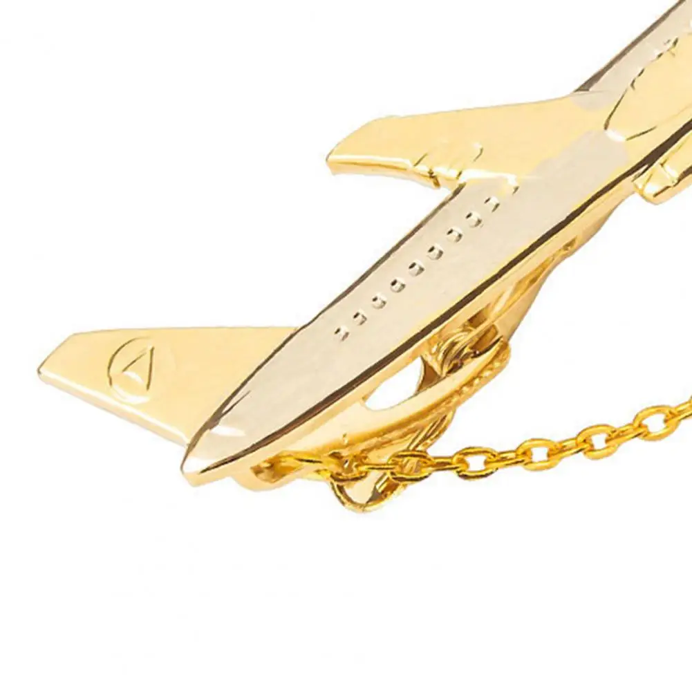 Detachable Design Lapel Pin Golden Airplane Tie Clip Detachable Chain Lapel Pin Practical Men’s Tie Tack for Commuting