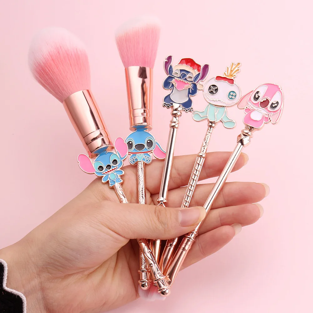 5pcs Stitch Disney Makeup Brush Anime Doll Eyeshadow Foundation Complete Eyeshadow Blush Beauty Softening Makeup Tools Girl Gift