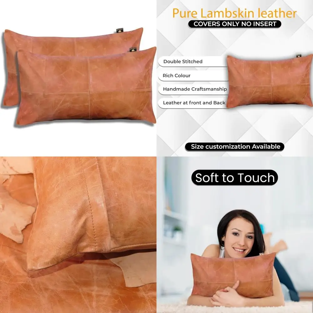 Funda de almohada de piel de cordero 100% - Funda de cojín para sofá - Fundas decorativas elegantes para sala de estar y dormitorio