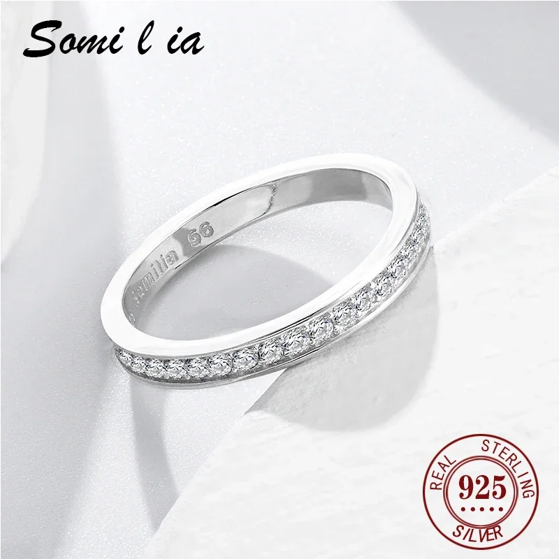 SOMILIA Fashion Trend rose gold Plated Solid 925 Sterling Silver CZ Simulated Diamond Stackable Ring Eternity Bands for Women