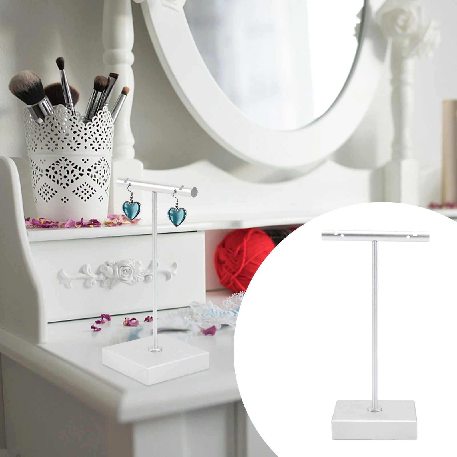

Earring Display Stand Aluminum Jewelry T-shaped Shelf Storage Rack Necklace Alloy Organizer