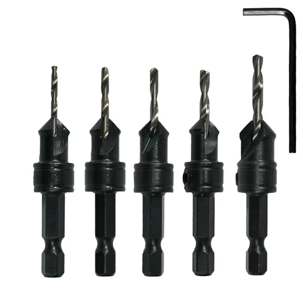 

6 Pcs One-piece Woodworking Countersinking Drills Double fluted Double-edged Conical Drill Bit Punching and Positioning