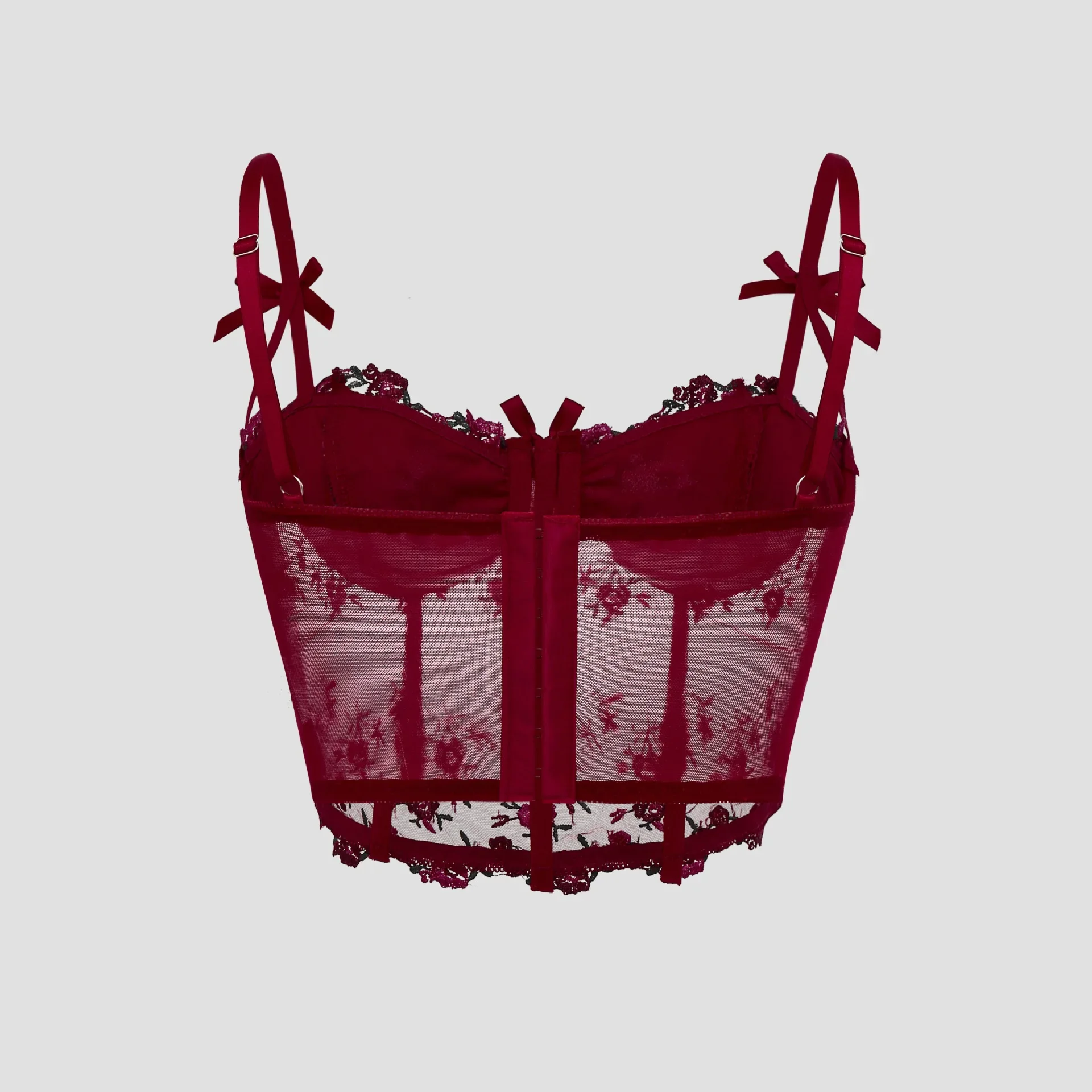 Sexy Lace Floral Embroidery Bow Corset For Women Camisole Sheer Mesh Fishbone Slim Crop Top Wired Bra Camis Festival Lingerie