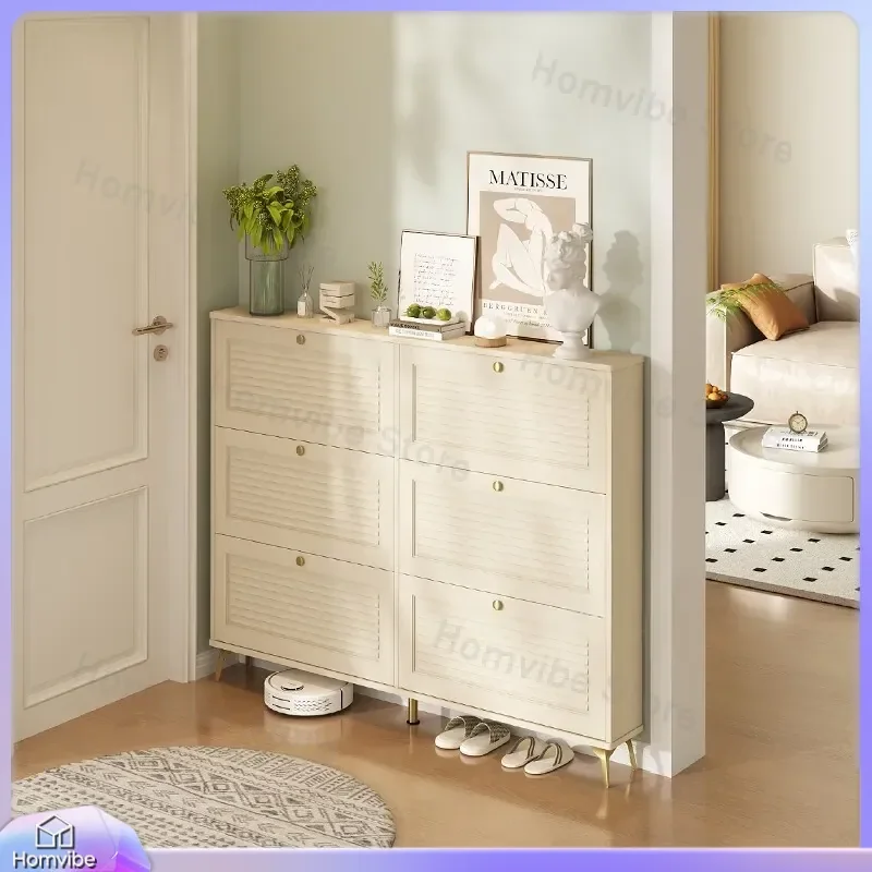Ultra Thin Shoe Cabinet Solid Wood Narrow Entryway Storage Flip Door Wall Mounted Small Apartment Furniture Organizer Rack