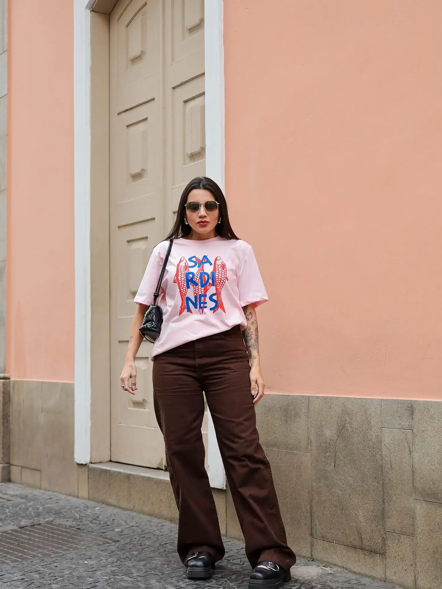 Retro American Vintage Summer Ocean Fish Print Spicy Girl Loose Pure Cotton Pink Short Sleeve T-Shirt Women's Fashion Top