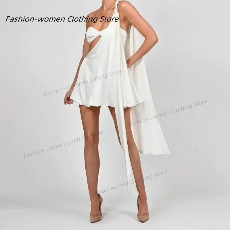 Minivestido ahuecado con hombros descubiertos para mujer, conjunto de 2 fotos, chaleco Sexy de un hombro, Vestidos de satén con espalda descubierta, bata de playa para fiesta y Club 2024