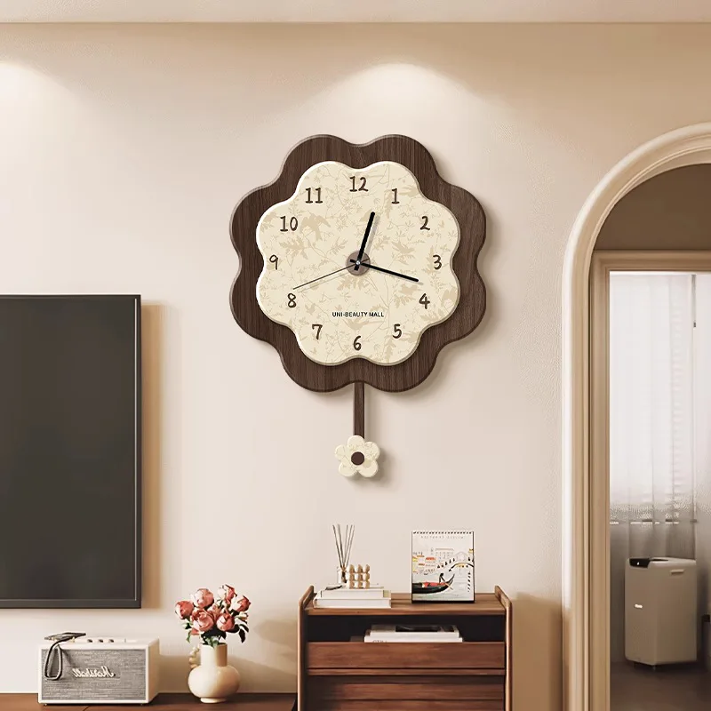ساعة حائط فنية إبداعية على الطراز الصيني مع ملمس ريترو وراقية ساعة مثبتة على الحائط للمنزل يمكن أن تتأرجح ديكور المنزل الأيسر والأيمن #3