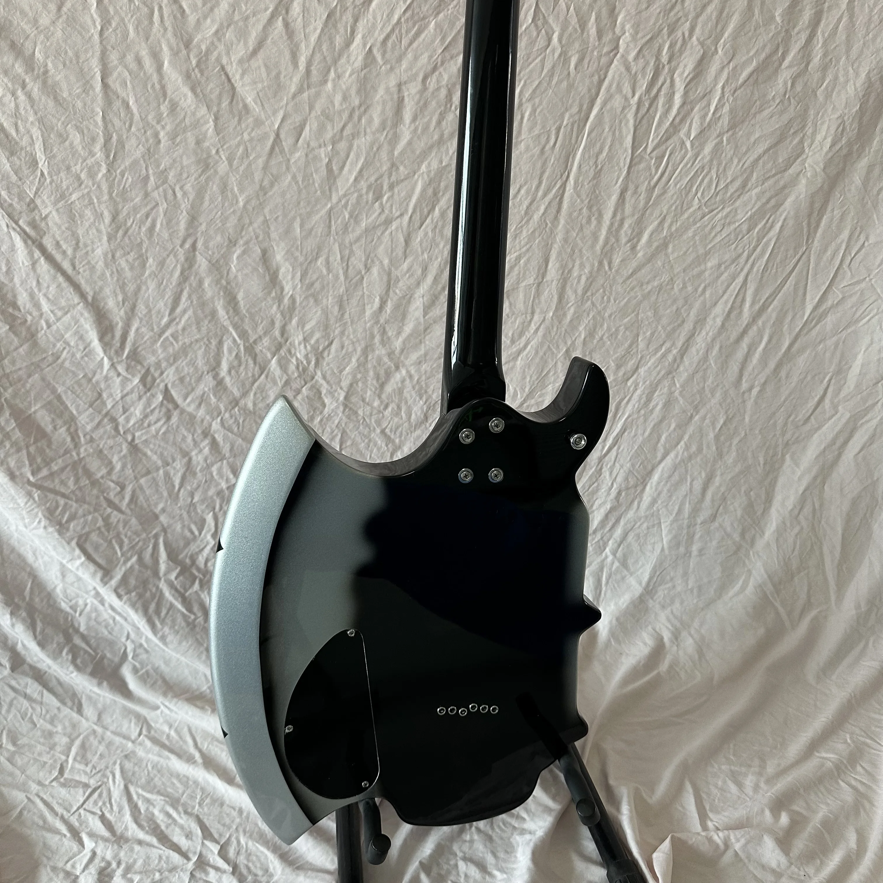 Axe Shape Electric Guitar Black Silver 6 String Rosewood Fingerboard Double Humbucker Heavy Metal Rock Guitar