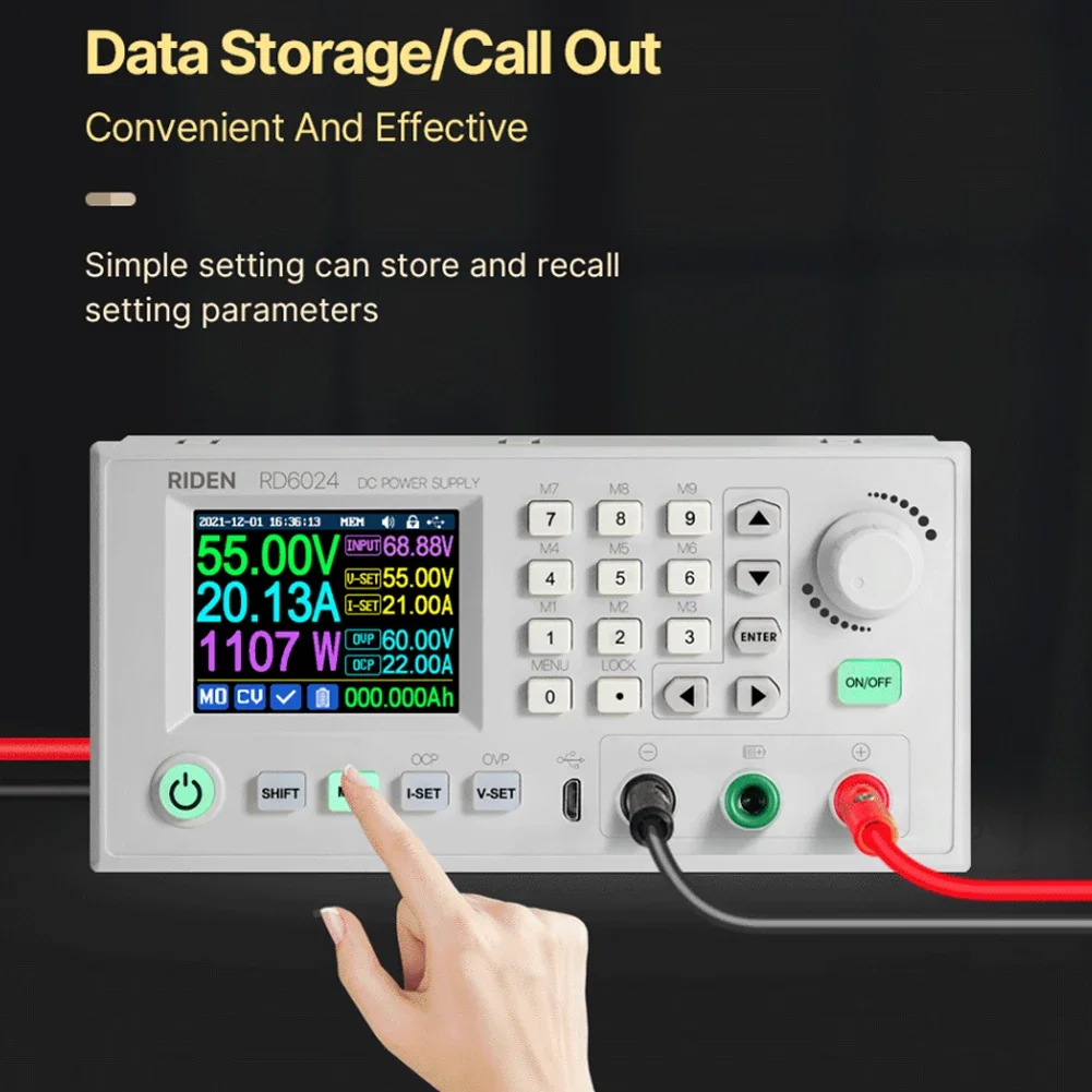 RD6024 RD6018 60V 24A USB Color Display Screen DC Adjustable Step Down Voltage Bench Power Supply Buck Converter Data Storage