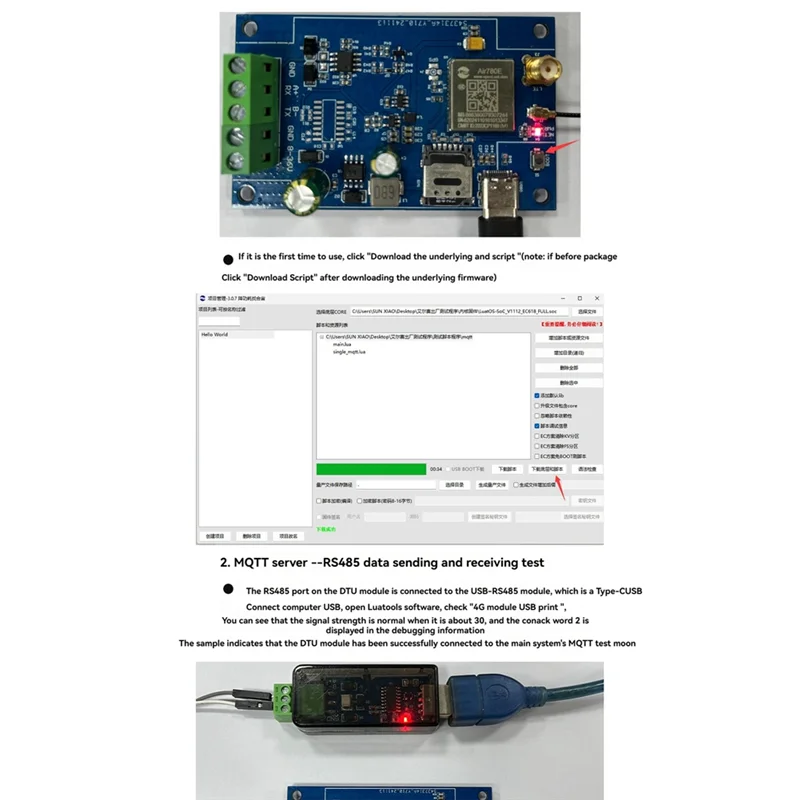 AS95-Air780e 4G إلى RS485 وحدة نقل البيانات DTU وحدة USB5V/DC8-36V دعم في البرامج الثابتة وتطوير LUATOS