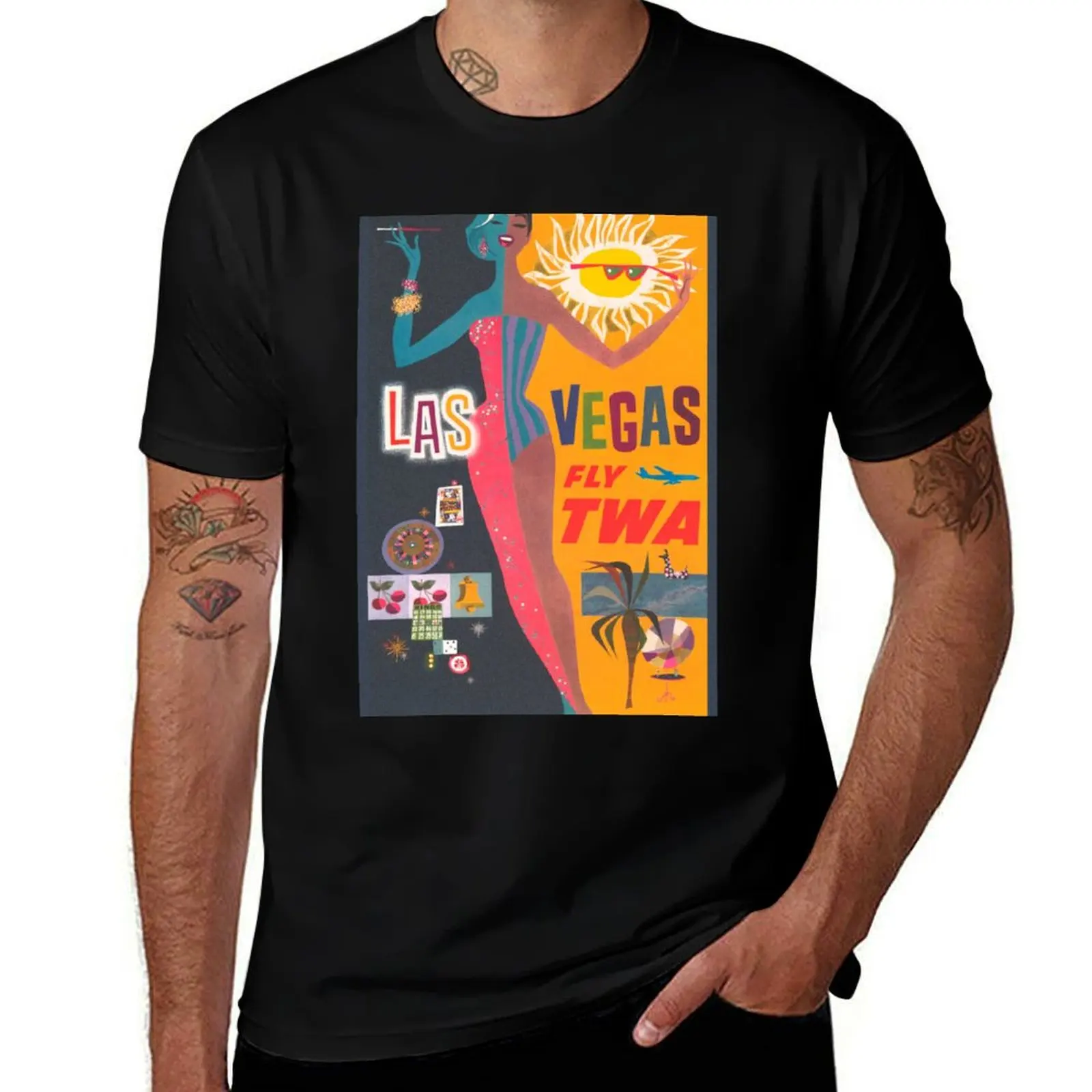 

Retro Las Vegas Traveling Illustration T-Shirt anime clothes cute clothes plus size clothes plain white t shirts men