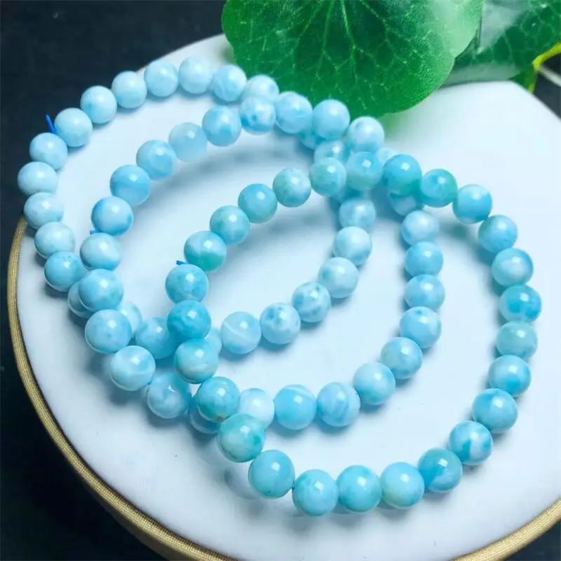 7MM Natural Larimar Bracelet Energy Crystal Aura Healing Fengshui Yoga Elastic Couple Jewelry Gift 1PCS