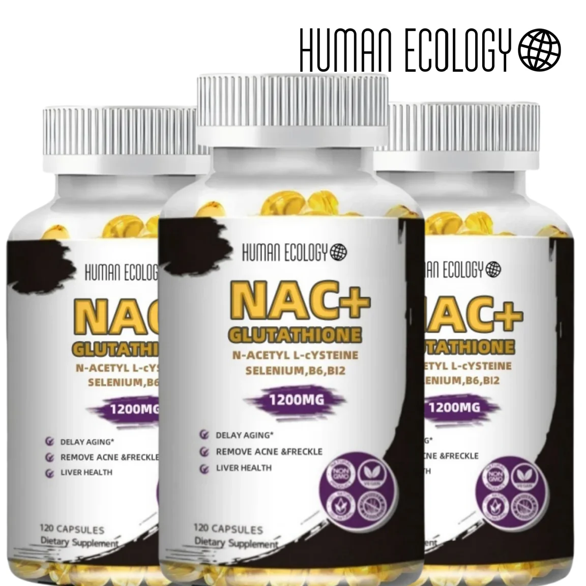 

Human Ecology NAC Glutathione Capsules N-Acetyl Cysteine 1200 mg Support for Liver, Lung | Amino Acid, Increases Glutathione