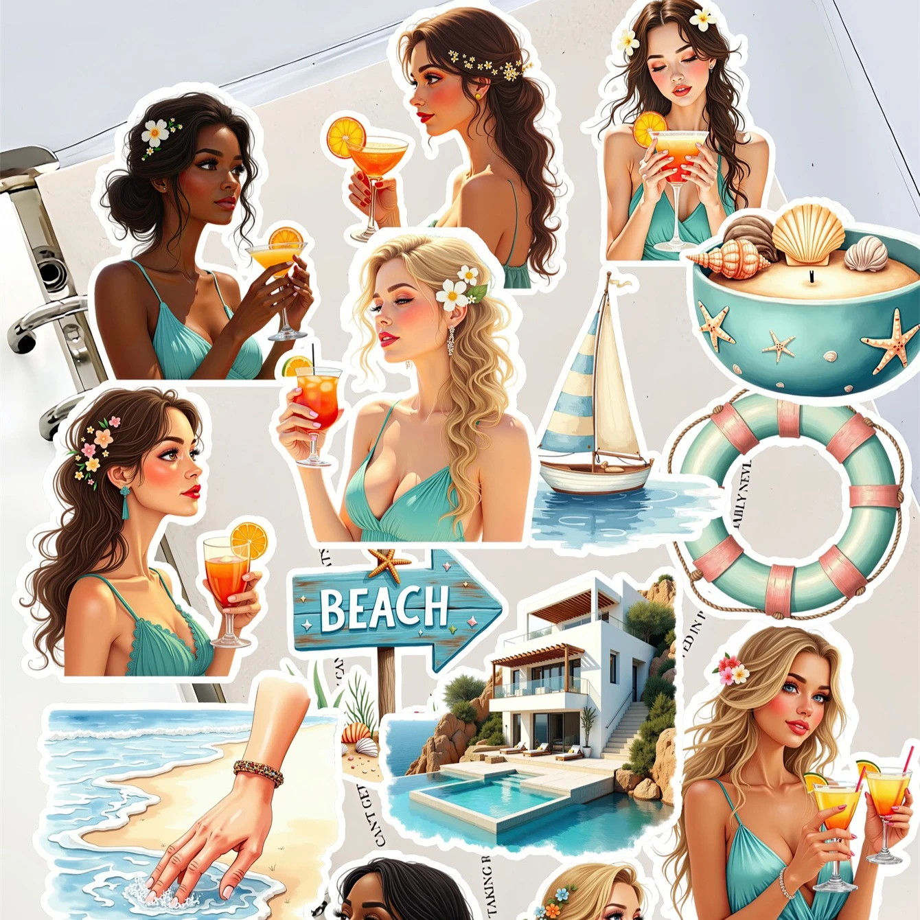 17pcs Beach Vacation Beauty Stickers for DIY Journals, Planners, Laptop Decorations, Book, Planner, High-Quality Prints