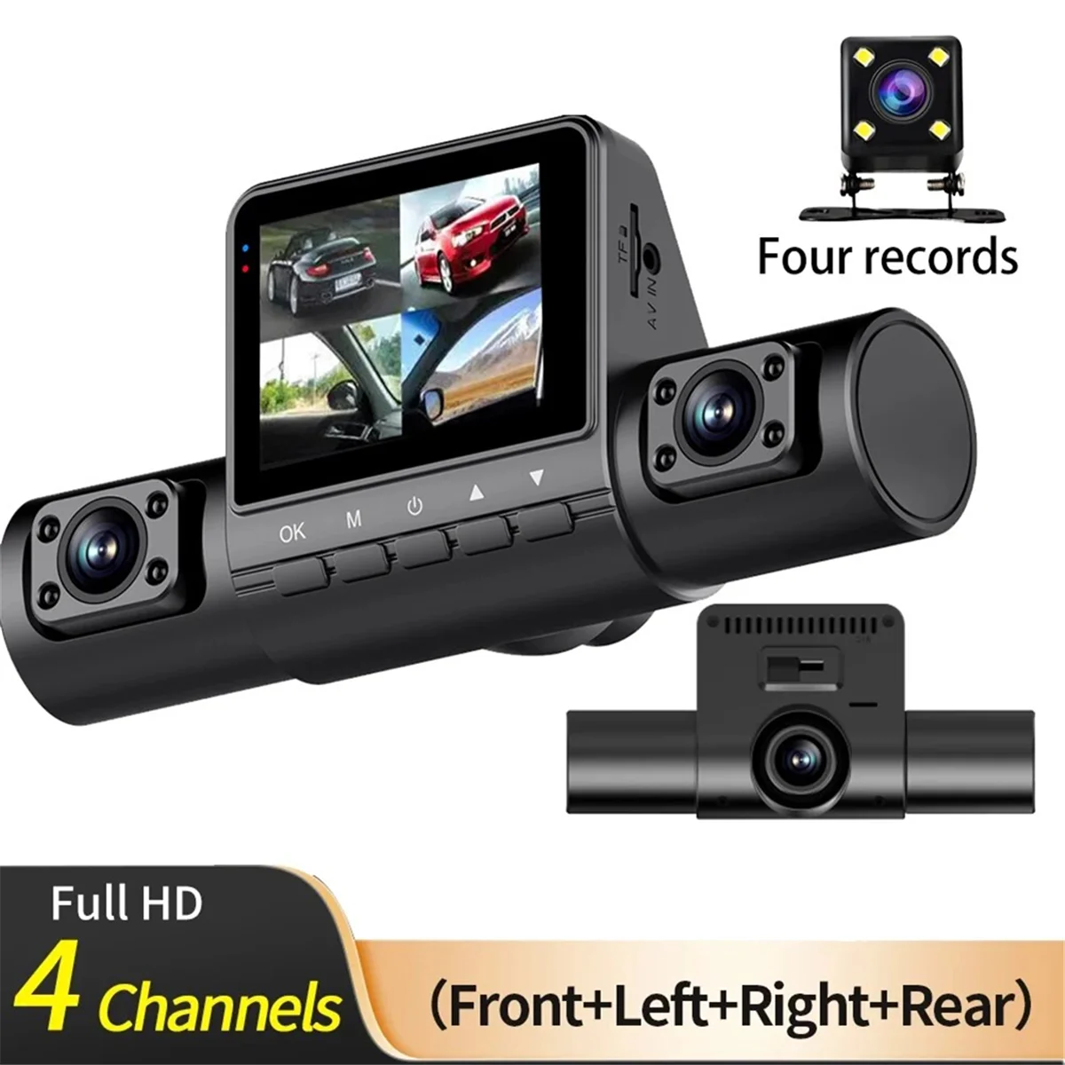 2.0-Inch Car Quad-Record HD Night Vision Tachograph Car Front and Rear Left and Right Simultaneously RecordingJAS